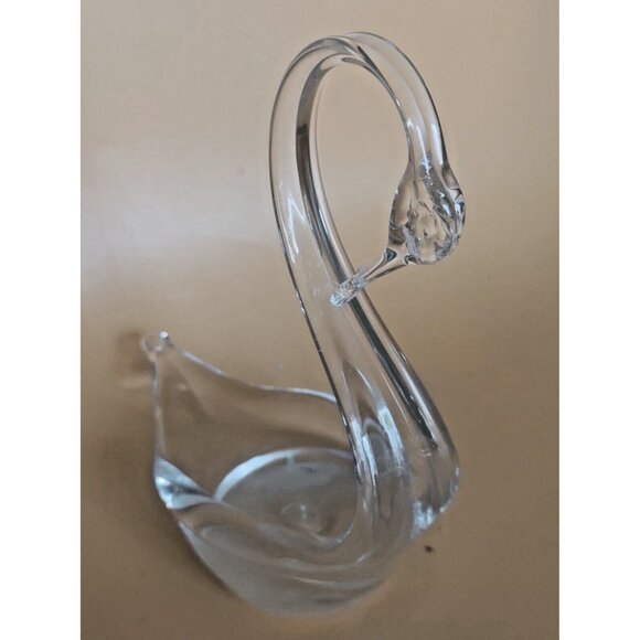 Duncan Miller Hand Blown Clear Glass Swan Trinket/Candy/Nut Bowl 7" x 7" x 3" - Picture 8 of 12